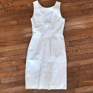 White linen JCrew dress with bow back and pockets